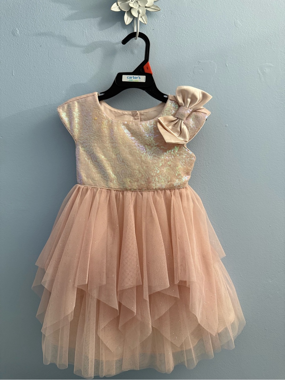 Jona Michelle Pink Sequin Tulle Party Dress with Bow